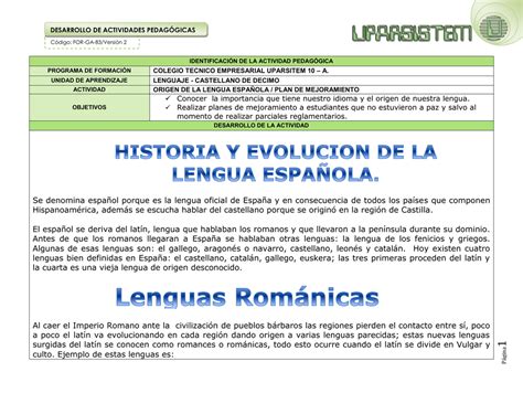 Historia Y Evolucion De La Lengua Española