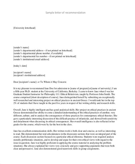 Free 8 Sample College Recommendation Letters In Pdf Ms Word