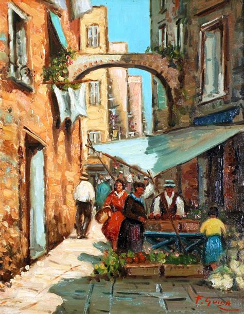 F Guida Modern Oil Painting On Canvas An Italian Street Scene With