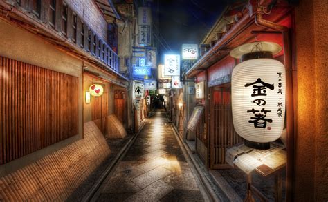 Japanese Cityscape Architecture Building Anime Hdr Night Lights