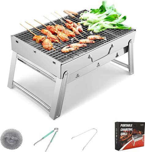 Sunkorto 39x27x20cm Folded Charcoal Bbq Grill Set Stainless Steel