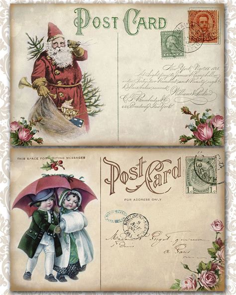 Christmas Postcards For Crafting Printable Victorian Etsy Christmas