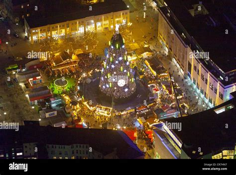 Aerial View Night View Christmas Tree Hansaplatz Square Town Centre