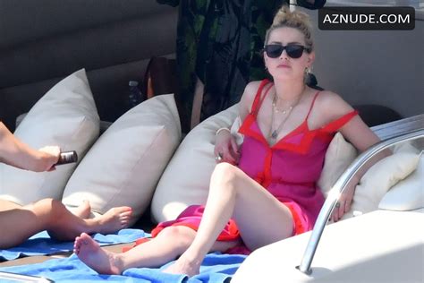 Amber Heard Enjoys A Day In A Red Bikini With Friends Aboard A Yacht On The Amalfi Coast Aznude