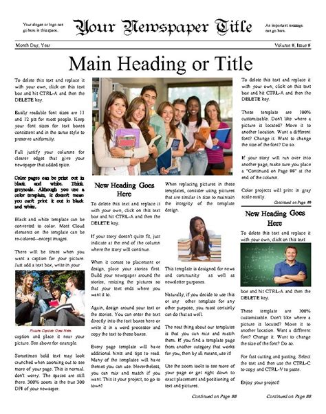 Classic Newsy Front Page For Any School Try This 11x14 Newspaper
