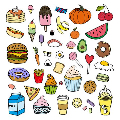 Doodle Set Vector Png Images Color Food Cartoon Doodles Set Car