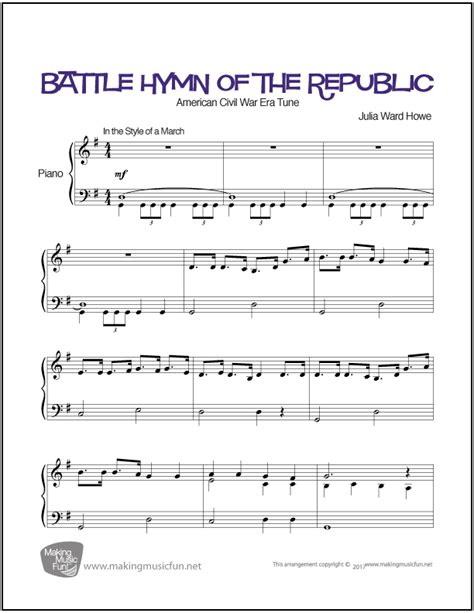 Battle Hymn Of The Republic Easy Piano Sheet Music