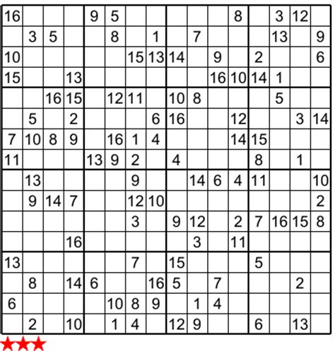 Hexadecimal sudokus (also known as 16x16 sudoku) are a larger version of regular sudoku that feature a 16 x 16 grid, and 16 hexadecimal digits. Super Sudoku 16x16 f : no 04
