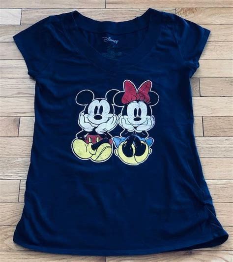 Disney Mickey And Minnie Mouse Front Back Portraits Navy Blue T Shirt