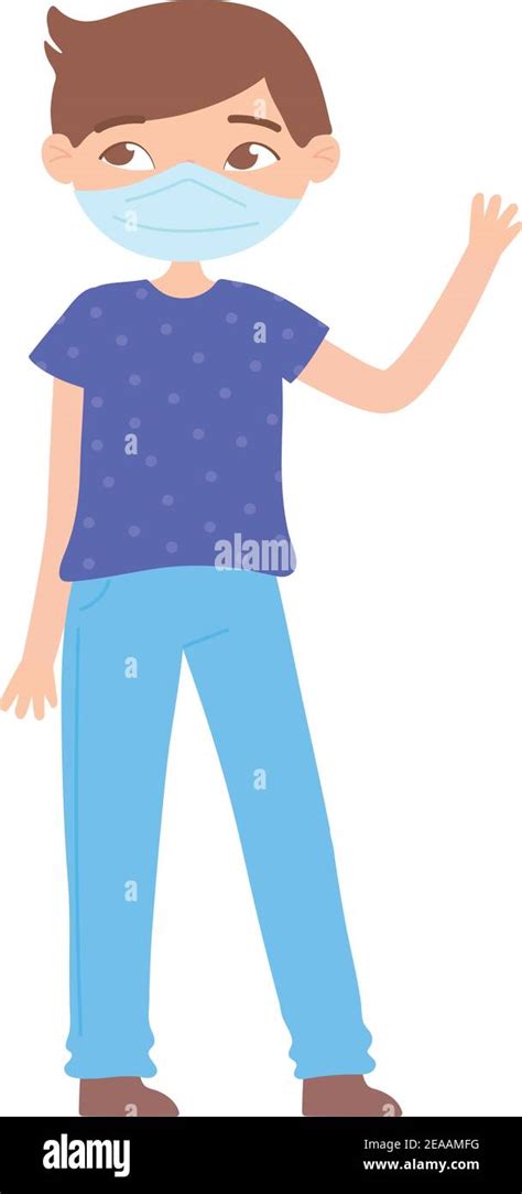 Cartoon Boy Wearing Face Mask Vector Illustration Stock Vector Image