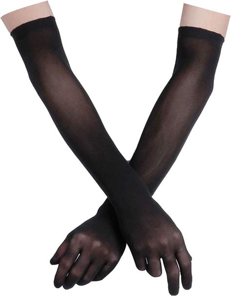 freebily women s sheer seamless pantyhose long nylon wedding finger gloves black one size