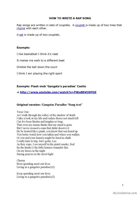 How To Write A Rap Song Creative W English Esl Worksheets Pdf And Doc
