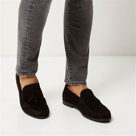 River Island Black Suede Tassel Loafers For Men Lyst