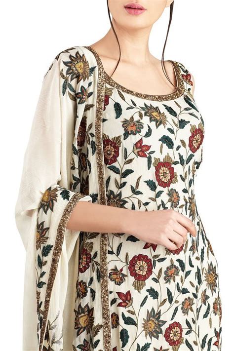 Shop Nakul Sen Off White Chiffon Embroidered Palazzo Set Latest Collection Available At Aza
