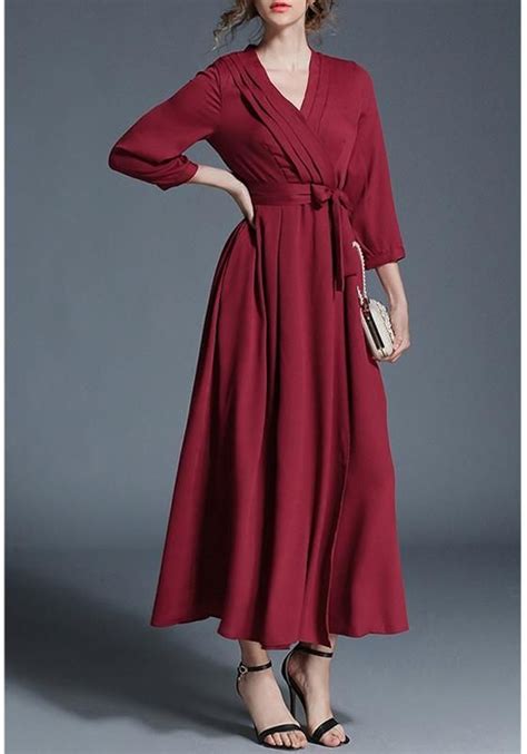Red Draped Sashes Burgundy Elegant Party Maxi Dress Evening Dress