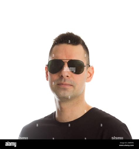 Headshot Of A Young Man Wearing Aviator Sunglasses Isolated On White