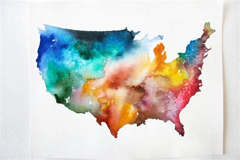 America Map Print 8x10 Usa Watercolor Painting Colorful Watercolor
