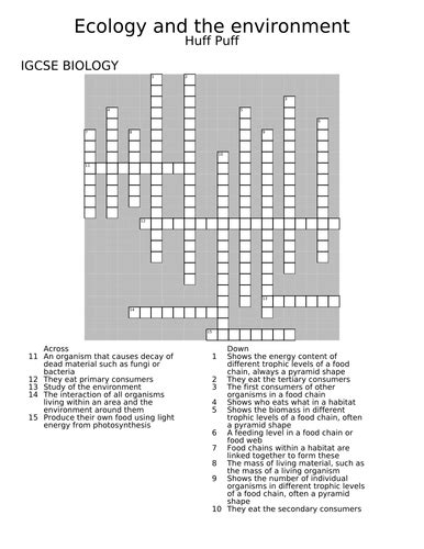 Ecology And The Environment Crossword By Homedder Teaching Resources