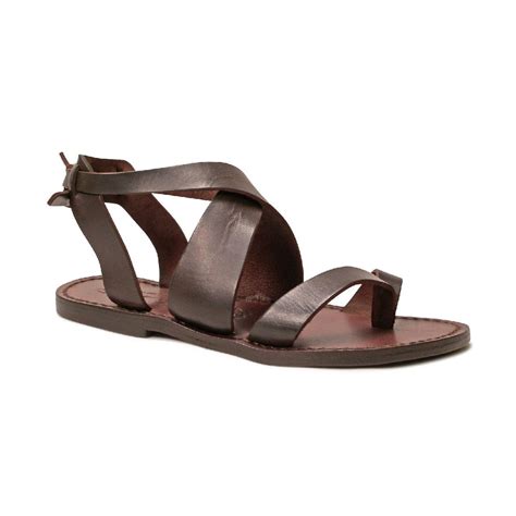 women sandals in dark brown leather handmade in italy the leather craftsmen