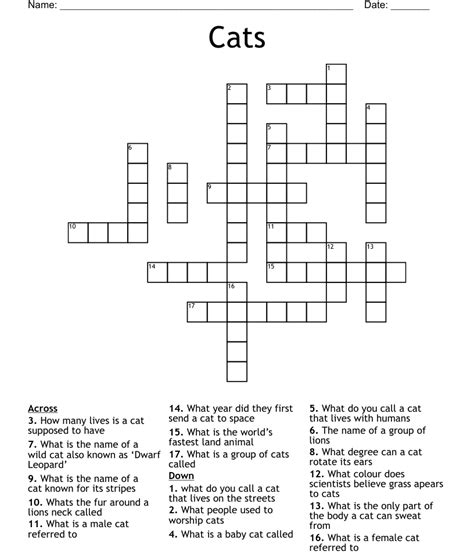 Cat Crossword Puzzle Printable