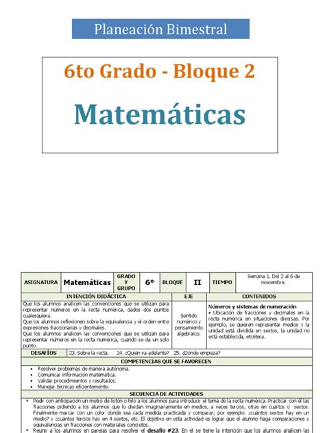 Plan 6to Grado Bloque 2 Matemáticas Pdf Evaluación Porcentaje