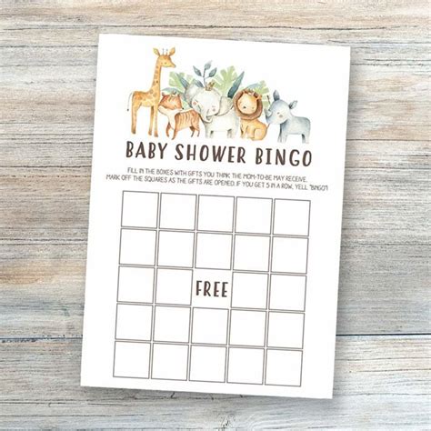 Safari Baby Shower Bingo Cards Printable Baby Shower Games Etsy