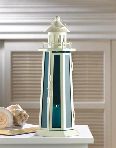 Ebluejay Ocean Blue Nautical Lighthouse Frame Candle Lantern Centerpiece