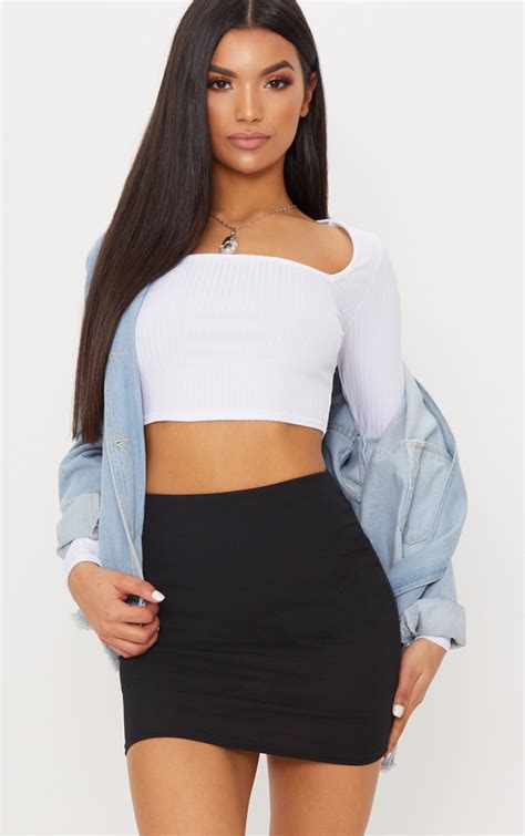 black high waisted ribbed jersey mini skirt prettylittlething ie