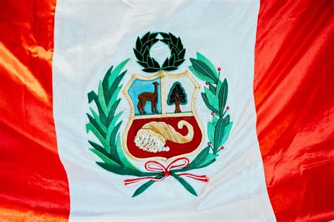 Embroidered Peru Shield Detail On The National Flag Stock Photo Image