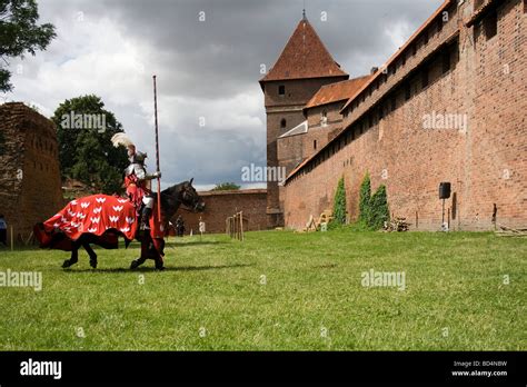 Proud Medieval Cavalry Knight On Military Horse Taken In Malbork