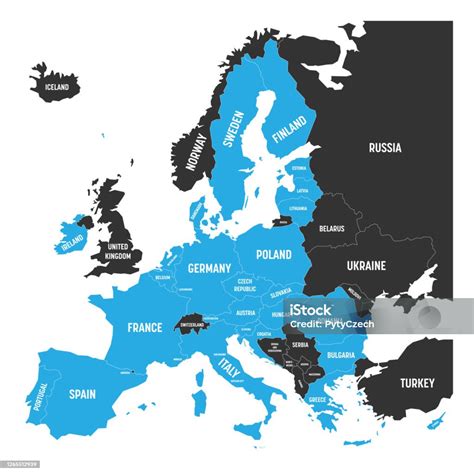 Politieke Kaart Van Europa Met Blauw Gemarkeerd 27 Europese Unie Eu