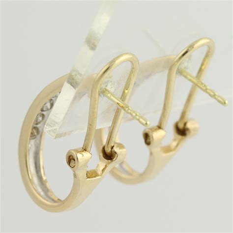 Diamond J Hook Earrings 14k Yellow Gold Pierced Omega Closures 50ctw