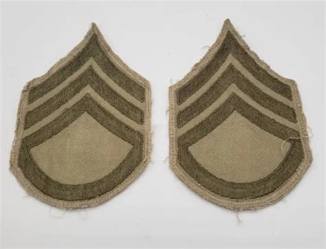 Army Ww2 Staff Sergeant Chevron Rank Insignia Pair Original Khaki Twill