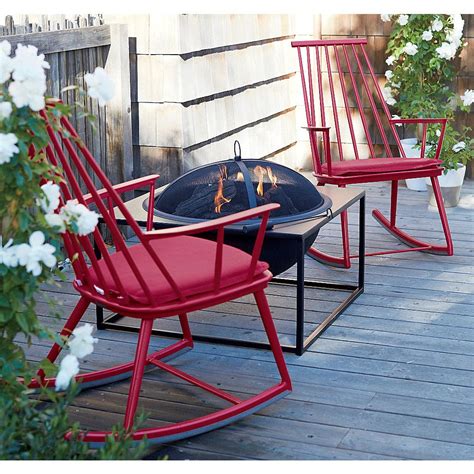 In the crisp autumn evenings, you and your family can gather around the flame, roast. Union Red Rocking Chair with Sunbrella ® Cushion | Fire ...