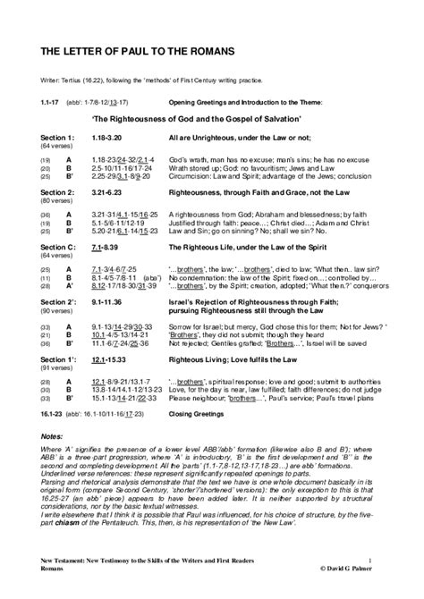 Pdf The Structure Of Pauls Letter To The Romans David G Palmer