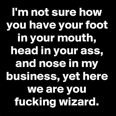 I M Not Sure How You Have Your Foot In Your Mouth Head In Your Ass And Nose In My Business