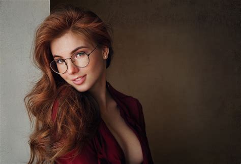 Redhead Portrait Face Model Women Women With Glasses Wallpaper