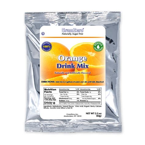 Drink Mix Orange 2 Gal Yield Powder Sugar Free Pouch 1222 Oz