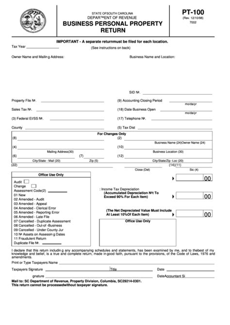 Sc Pt 100 Fillable Form Printable Forms Free Online