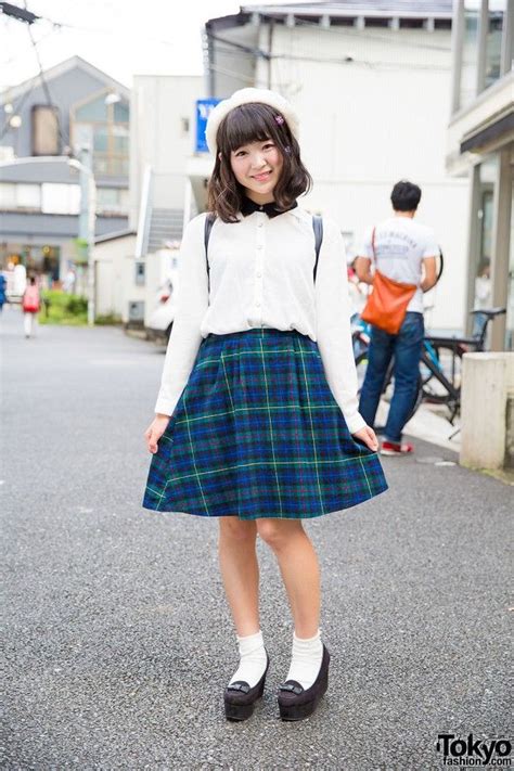 Cute Harajuku Street Style W Spinns Plaid Skirt Wedge Loafers And Disney Backpack Harajuku