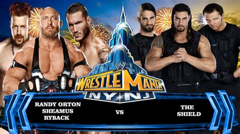 Wrestlemania The Shield Vs Randy Orton Sheamus Ryback Six Man Tag Team Match Youtube