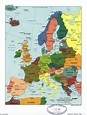 Mapa político grande de Europa, con las marcas de las capitales y ...