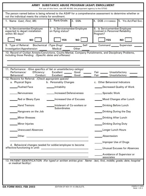 Da Form 8003 Command Referral For A Substance Use Disorder Sud