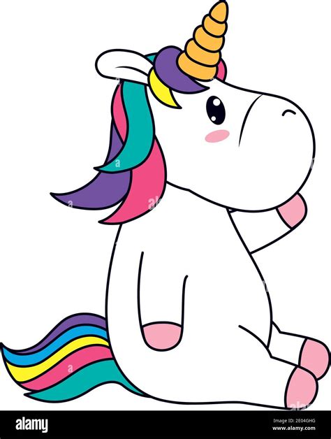 Icon Of Cute Unicorn Sitting Over White Background Line And Fill Style
