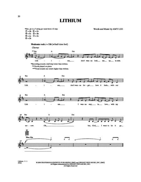 Lithium By Amy Lee Digital Sheet Music For Download And Print Ax00