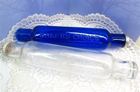 Vintage 2 Depression Glass Rolling Pins Cobalt Blue BAKER S CHOICE