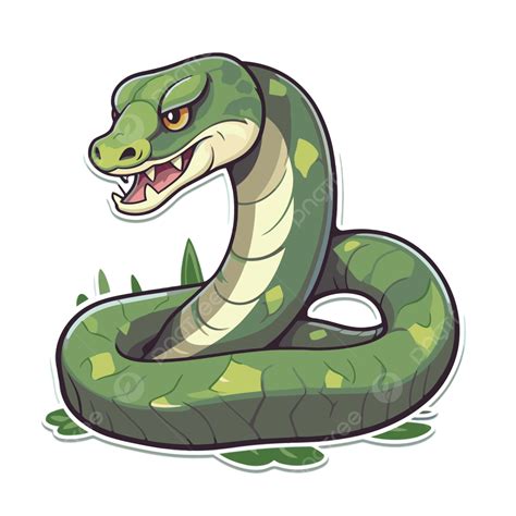 Serpiente Verde De Dibujos Animados Sobre Un Fondo Blanco Vector Png Serpiente Pegatina