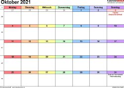 All calendar templates files are printable & blank & macro free. Kalender Oktober 2021 als Excel-Vorlagen