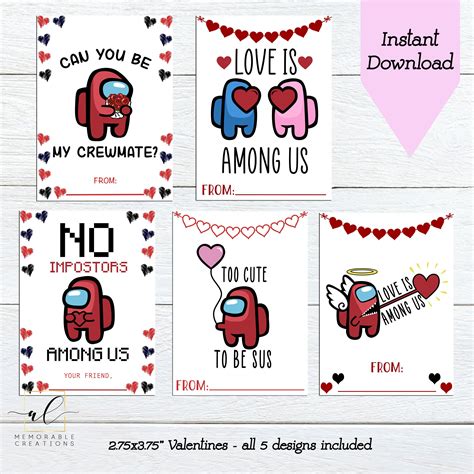 Among Us Valentine Cards Kids Valentine Cards Printable Valentines
