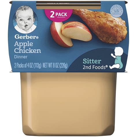 Pack Of 2 Gerber 2nd Foods Apple Chicken Baby Food 4 Oz Tubs